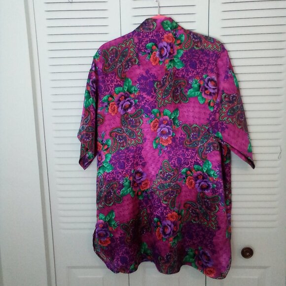VTG VICTORIA'S SECRET M/L GOLD LABEL SATIN SLEEP SHIRT PAISLEY FUCHSIA VINTAGE - Picture 3 of 6